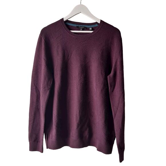 Ted Baker Dark Plum Embossed Floral Long Sleeve Crewneck Sweater -Size 5 (US XL) - Picture 1 of 12